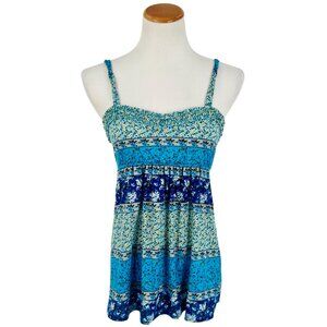 Vintage Delia’s Blue Ditsy Floral Print Sleeveless Babydoll Top